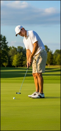 Guest enjoying a golf swing on the green at Nature's Home